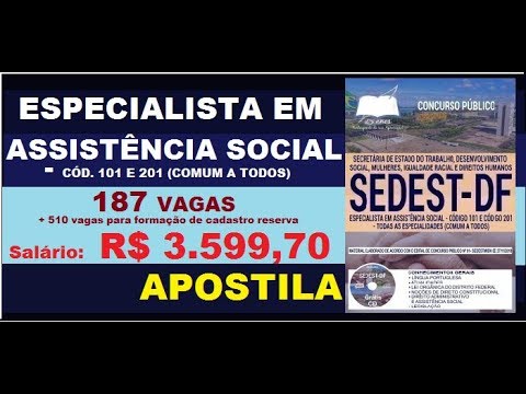 Apostila Concurso SEDEST DF 2019 Especialista em Assistência Social   Todas Especialidades