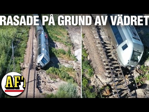 Se det urspårade tåget utanför Hudiksvall