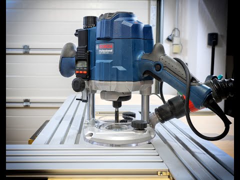 Bosch GOF 1250 LCE with copy sleeve and milling template in use on my cabinet for the VW bus