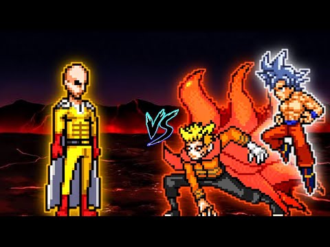 Accurate Saitama Serious Mode OP VS Naruto Baryon V3.2 & Goku MUI in Jump Force Mugen
