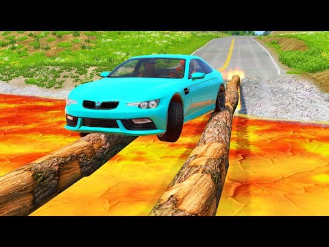 Cars vs Lava and Log Bridge - BeamNG.Drive