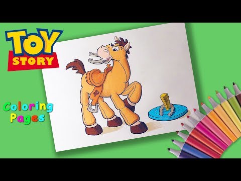 Toy story 2 Coloring Pages for kids. How to coloring Bullseye. Bullseye plays horseshoe-pitching. Video