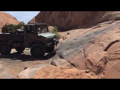 Unimog doing Tip Over Challenge on Hell's Revenge Moab 2017