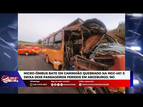 Micro-ônibus bate em caminhão quebrado na MGC-491 e deixa dois passageiros feridos em Arceburgo, MG