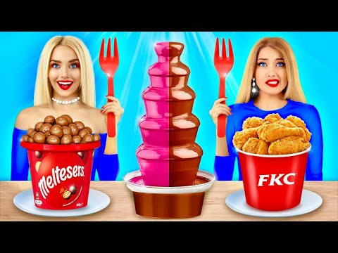 CHOCOLATE FONDUE CHALLENGE! | Eating Rich vs Broke Food and Giant Sweets by RATATA BOOM