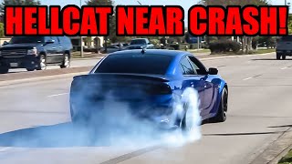 HELLCAT SENDS IT HARD AND ALMOST CRASHES LEAVING CAR MEET! (The Car Culture Meet!)