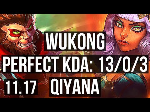 WUKONG vs QIYANA (TOP) | 13/0/3, 1.9M mastery, Legendary, 6 solo kills | BR Diamond | v11.17