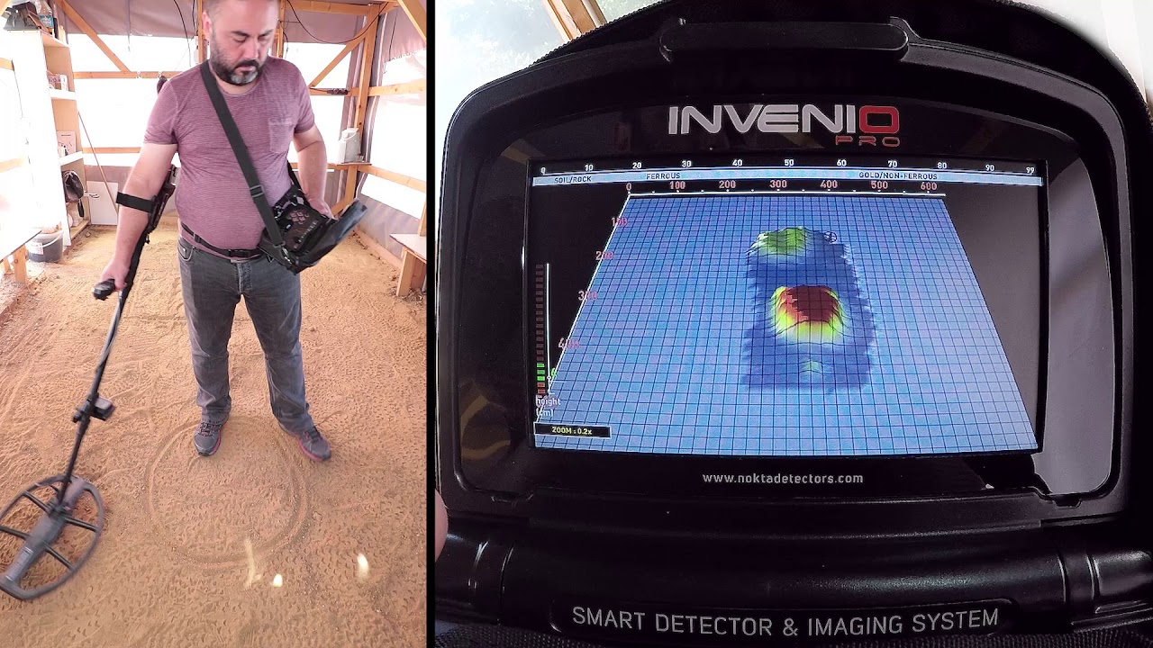 Nokta Invenio - Detection of a coin, brick coverture and a copper circle target