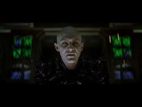 Trailer shot of the Enterprise-E in battle, aligning with ostinatos and metallic percussion in the score