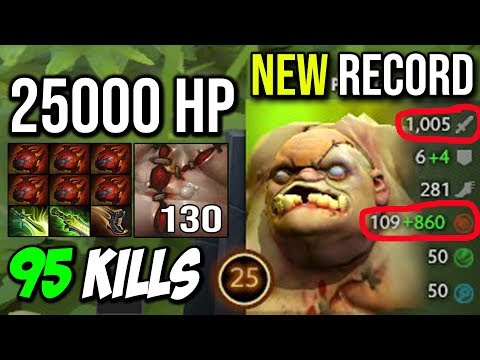 PUDGE 95KILLS 25000 HP NEW WORLD RECORD - 6xHeart of Tarrasque 1Vs5 MONSTER CARRY DOTA 2