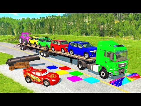 Flatbed Truck McQueen | Transportation with Truck - Pothole vs Car #71 | BeamNG.Drive Gameplay
