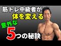 筋トレ中級者が体を変える意外な5つの秘訣！かっこいい体になるために。大胸筋トレーニングと背中のトレーニング　スクワットは必要なのか？