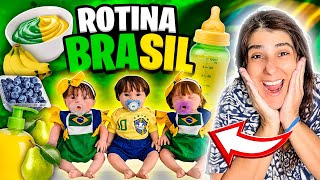 ROTINA DA MANHÃ VERDE E AMARELA 💚💛💙 Bebês Reborn se Preparando para o jogo do Brasil!