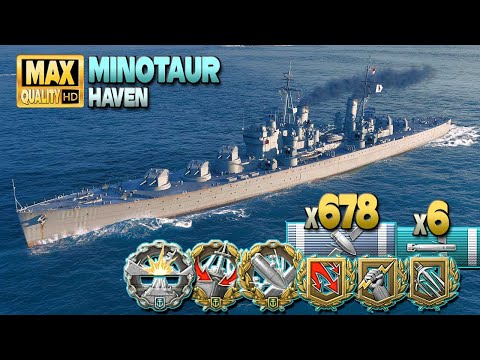 Cruiser Minotaur: 2,8sec reload dominates map Haven - World of Warships