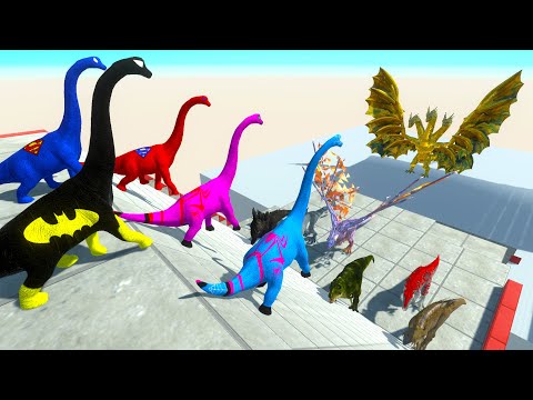 5x BRACHIOSAURUS vs CARNIVORE DINOSAURS MOD DEATH FALL - Animal Revolt Battle Simulator