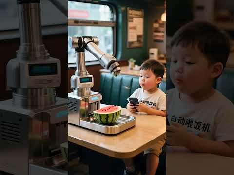 AI Robot Feeds Cute Kid Fresh Watermelon