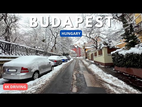 Driving Through Snowy Budapest ❄️ | From District XII to Normafa & City Center | 4K Winter Drive
