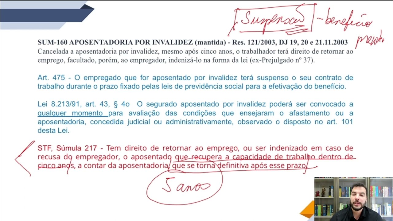 Súmula 160 TST - aposentadoria por invalidez ou incapacidade permanente e suspensão contratual