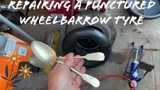 REPAIRING A FLAT WHEELBARROW TYRE WITH A PUNCTURED INNER TUBE