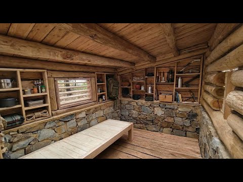 Man Spent 15 Days to Build a House of STONES and LOGS in the Forest. From start to finish.