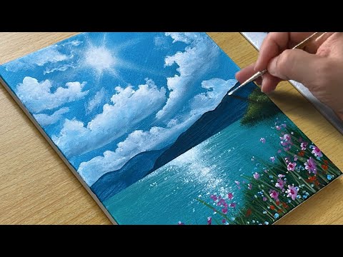 How to Draw Morning Lake / Acrylic Painting for Beginners