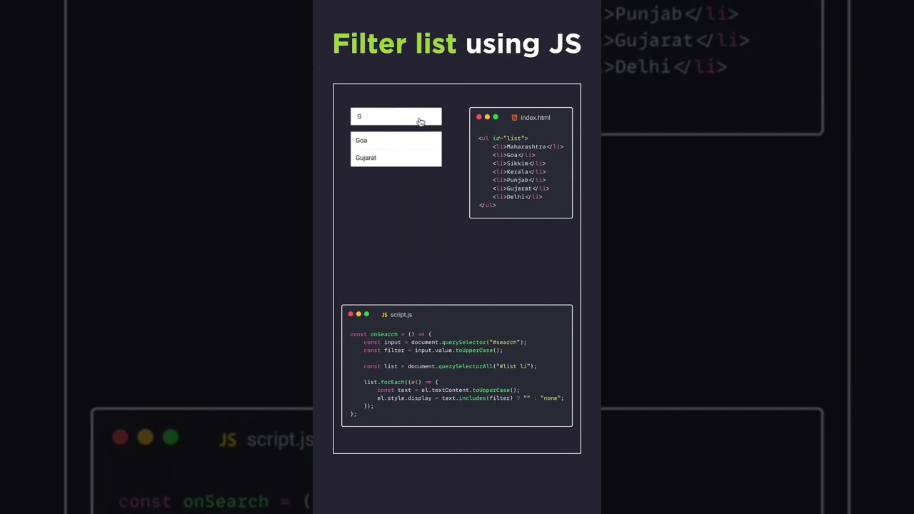Filter list using js #shorts #short #coding