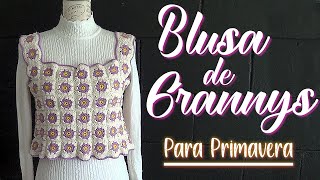 BLUSA de GRANNIS/CUADROS DE LA ABUELA tejida con HILAZA SUPER FACIL