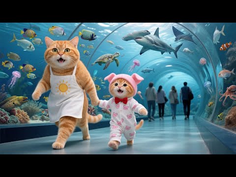 Adorable Ginger Kitten Visits The Aquarium With Mama Cat 🐱🐠💙