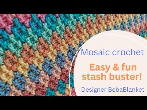 Easy mosaic crochet scraps blanket pattern 50 Shades of Rainbow step-by-step. Designer @BebaBlanket