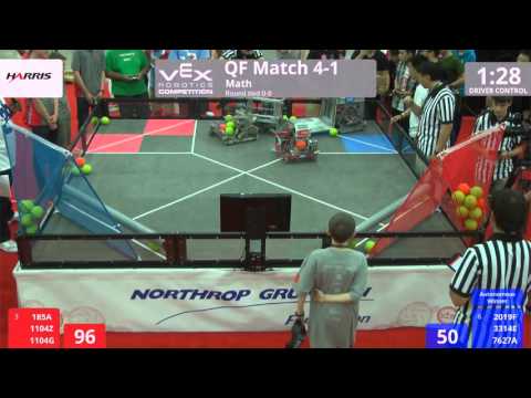 VEX Worlds 2016 - VRC HS Math - QF 4-1 (185A 1104Z 1104G) 357 vs 128 (2019F 3314E 7627A)