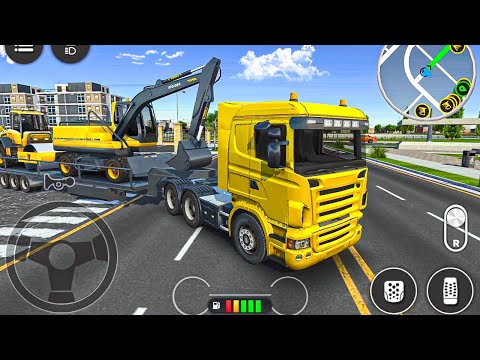 Long Trailer Truck Transporting Heavy Excavator to Construction Site - Android Gameplay