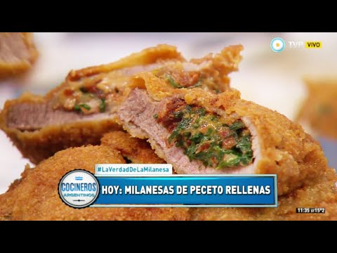 Milanesas de peceto rellenas con vegetales salteados