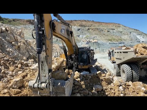 Caterpillar 390D Excavator Loading Caterpillar 775E Dumper And MAN Trucks - Pyramis Ate