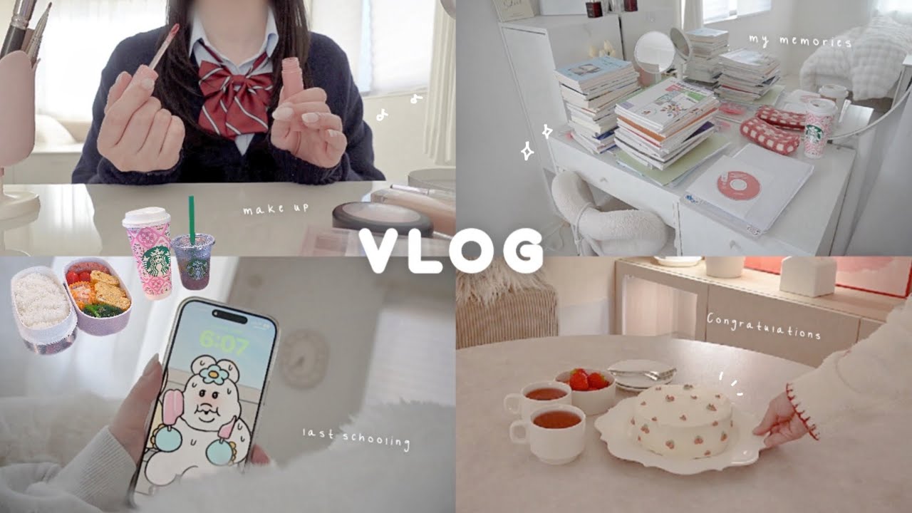 【VLOG】ついに高校最後の登校日🥺お弁当作って一蘭とスタバに寄り道して、高校生人生を味わい切った日😌🍒