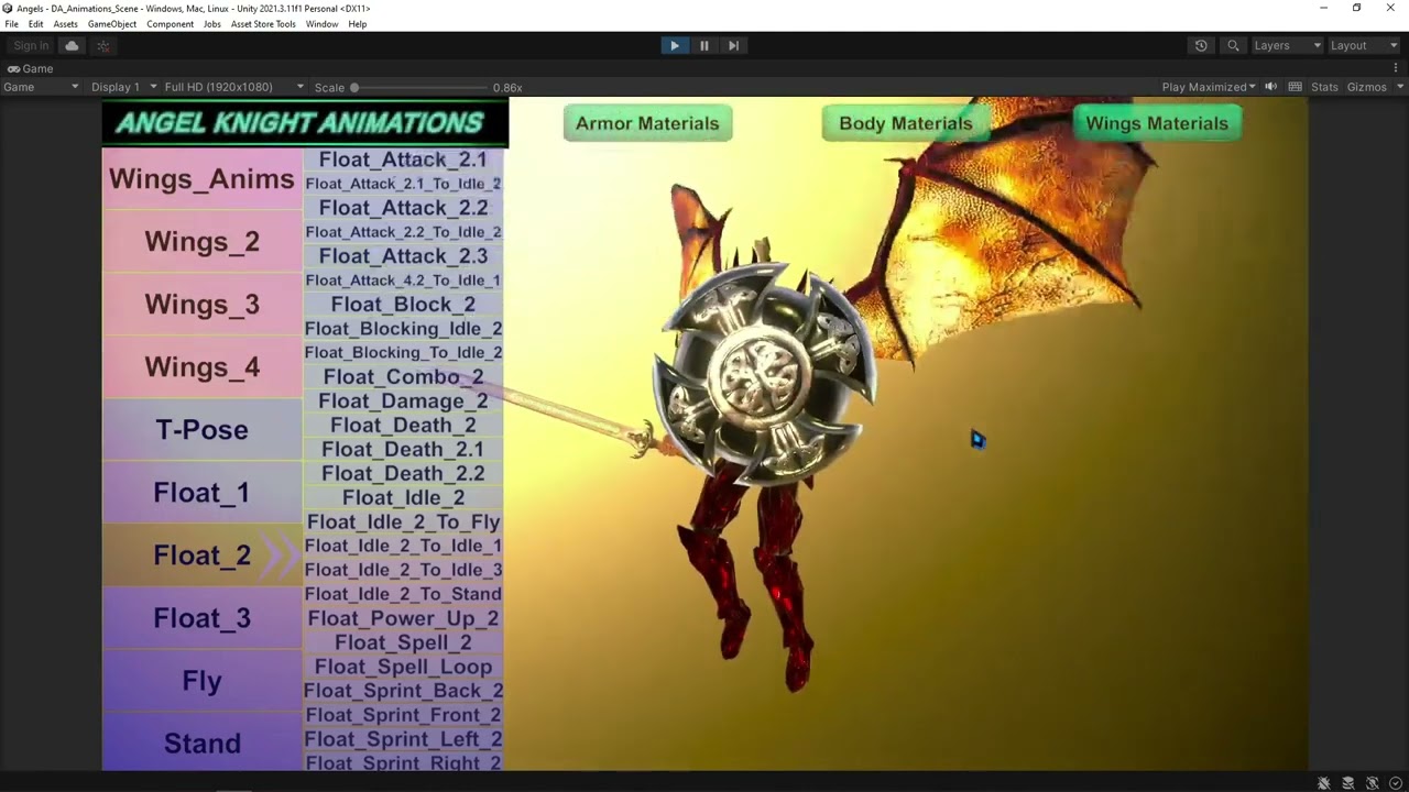 Animated Low Poly Angel Knight Material Variations To Unity 3D Model