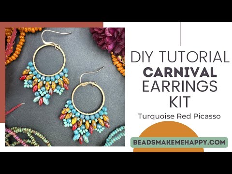 DIY Jewelry Making Tutorial - Superduo Carnival Earrings by BeadsMakeMeHappy.Com #beads #tutorial