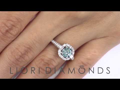 FD-561 - 1.82 Carat Fancy Blue Diamond Engagement Ring 14k Gold Pave Halo Vintage Style