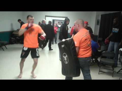 Brad Lawrence warming up