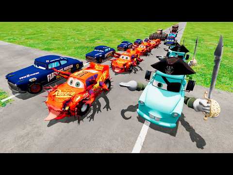 Big & Small Cars McQueen VS Train Thomas And a GIANT PIT! Fun Challenge! BeamNG Drive Pt.32