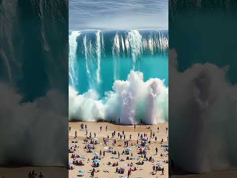 🌊 Tsunami wave crashes onto the beach