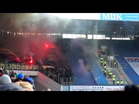 Hansa Rostock - Dynamo Dresden, Pyro, Leuchtraketen (29.11.2014)