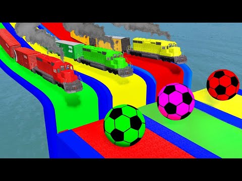 Trains vs Portal Trap con Slide Color - Cars vs Rails and Trains - BeamNG.Drive