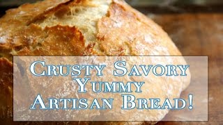 Savory Crusty Artisan Bread - No Knead and easy to make!