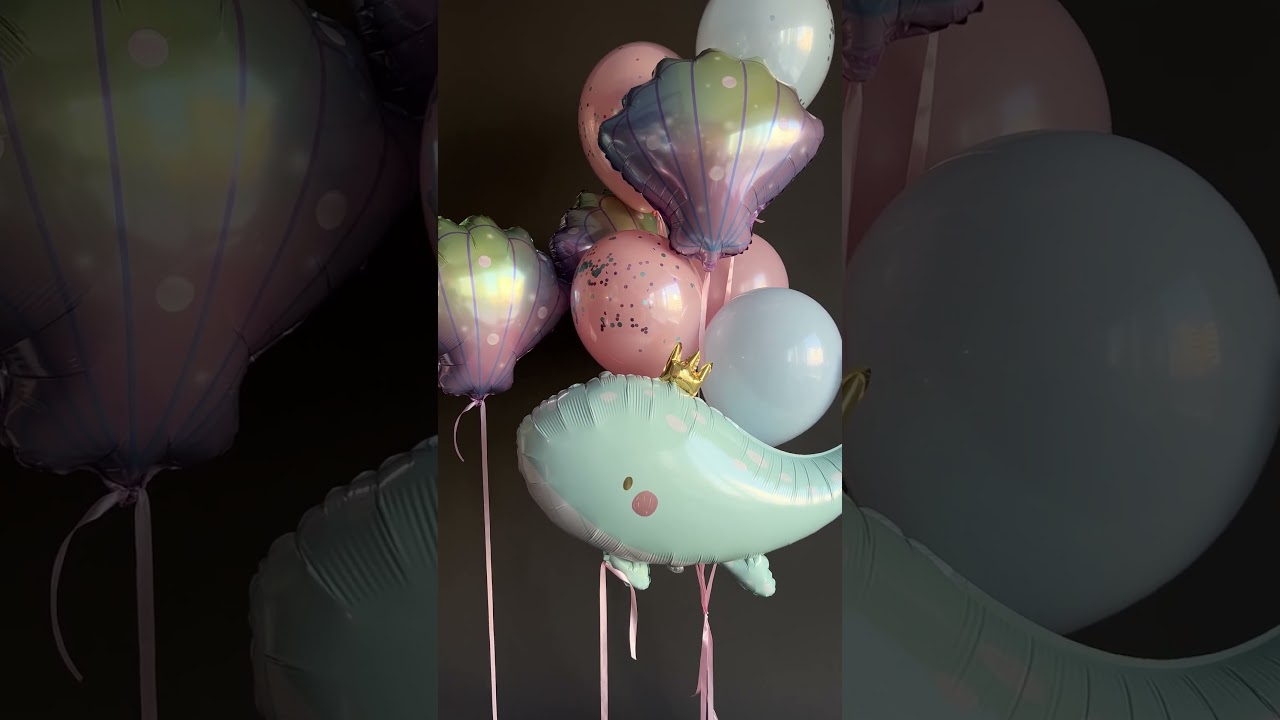 Композиция шаров в морском стиле с китом и ракушками на день рождения