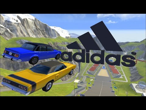 Crazy Vehicle High Speed Jump Crashes Over Giant ADIDAS Logo - BeamNG drive Epic Jumps On Wire Fence