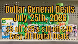 7/25/26 - Dollar General $5 off $25 & $10 off $40 Couponing Deals For Saturday