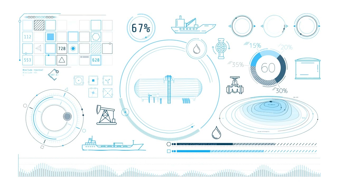 Animated infographics on the theme of oil storage and transportation.