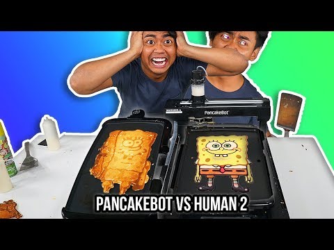 I Tried To Pancake Art Vs A Pancake Art Robot (Round 2) Video