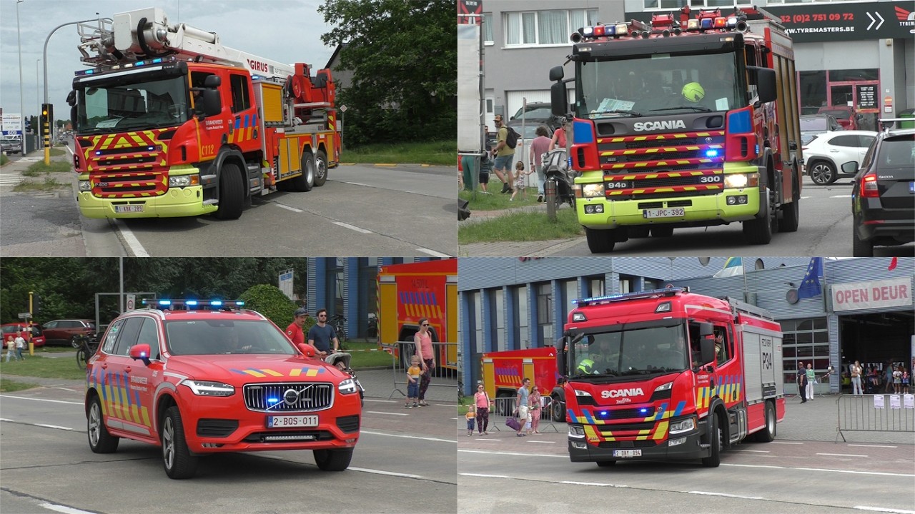 [Massive Airhorn and EQ2B Siren] Zaventem Fire Department Responding Code 3 During Open Day
