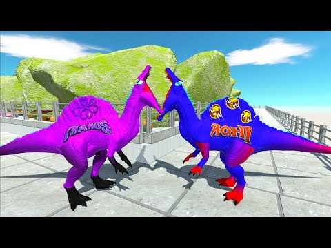 2X THANOS Vs 2X IRON MAN SPINOSAURUS SEA DEADLY TOUR - Animal Revolt Battle Simulator